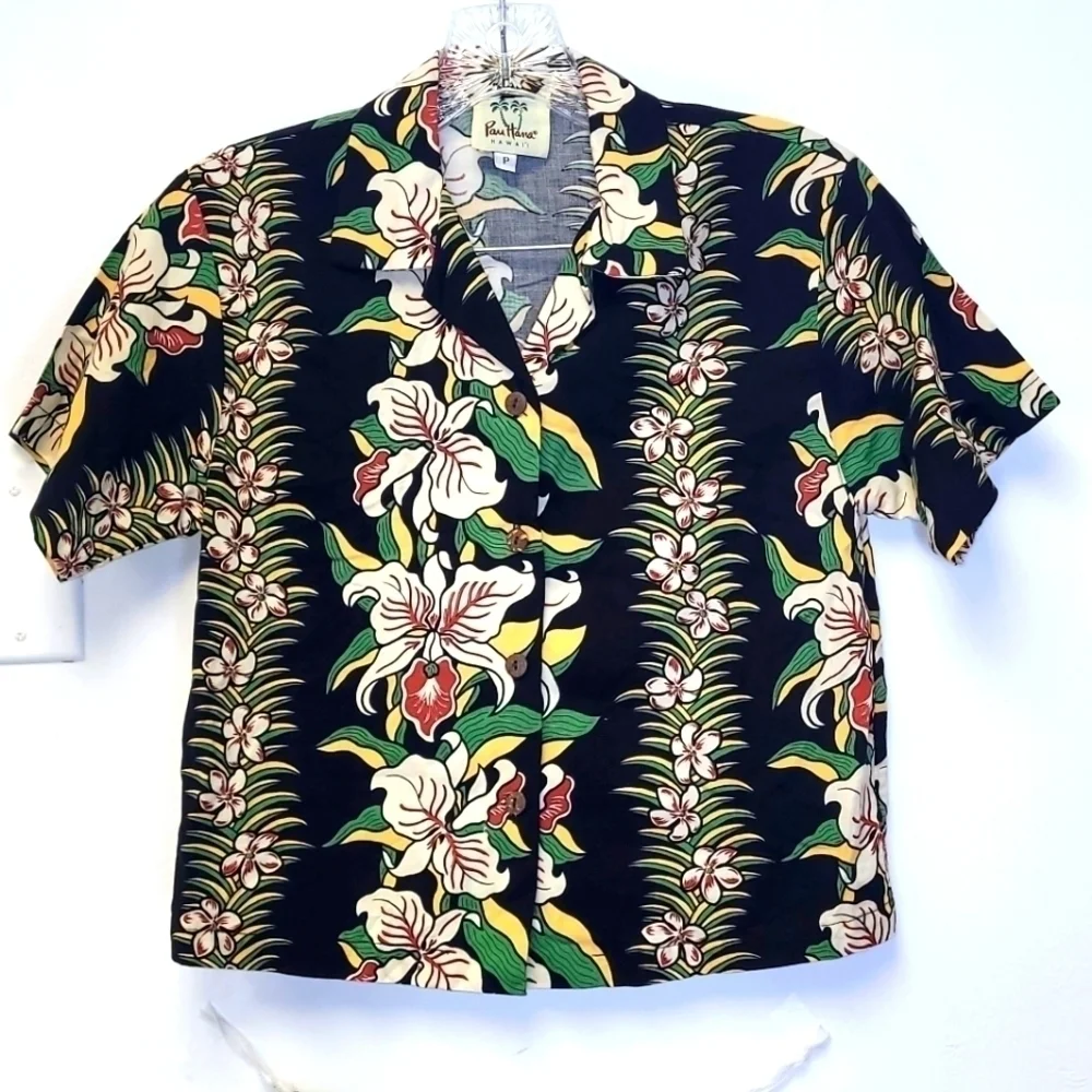 Pau Hana Hawaii Black Floral Matching Shirt And Short Hawaiian Outfit Size M